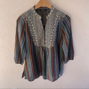 Andree by Unit Embroidered Striped Pop-Over Top